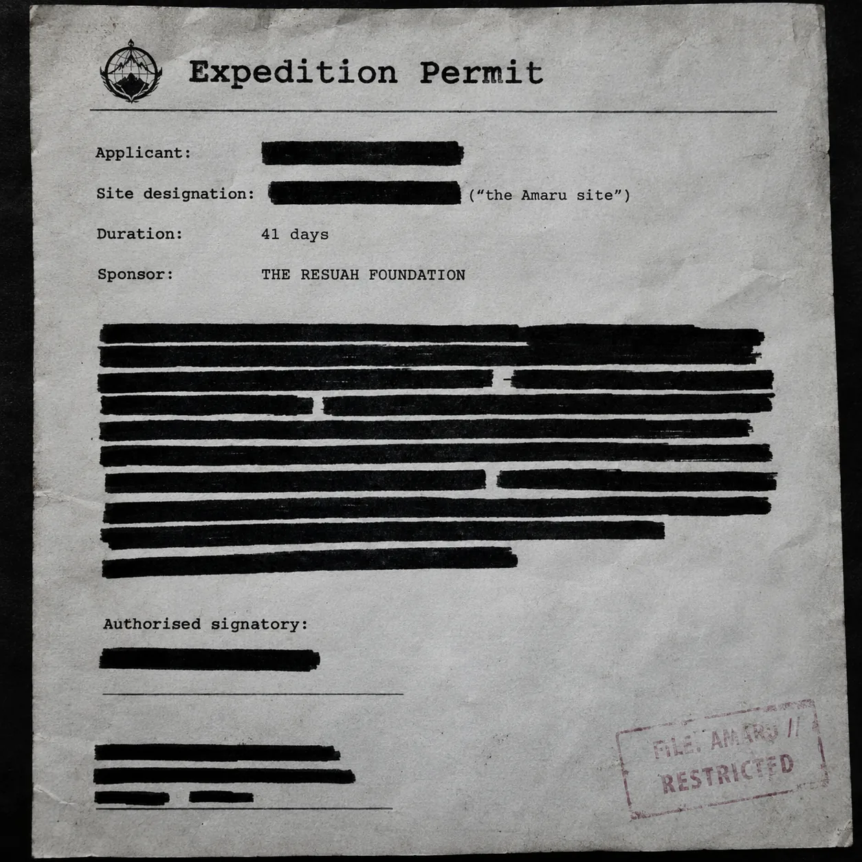 Gescannte Expeditionsgenehmigung, teilweise geschwärzt